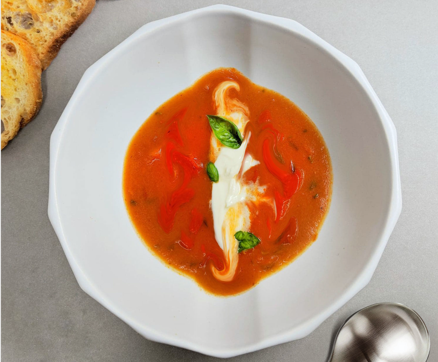 Tomato Basil Bisque with a Hit of Hot Sauce